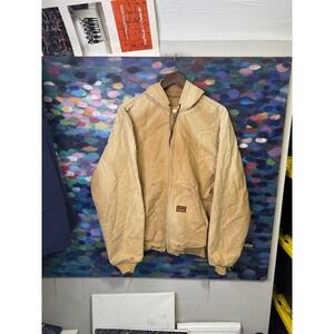Vintage Berco USA Made Canvas Work Jacket Hooded Duck Tan Distressed Mens XL